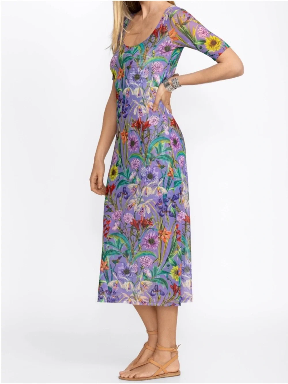 Johnny Was Lavender Floral Maxi Dress with Multicolor Botanical Print - Picture 3 of 11
